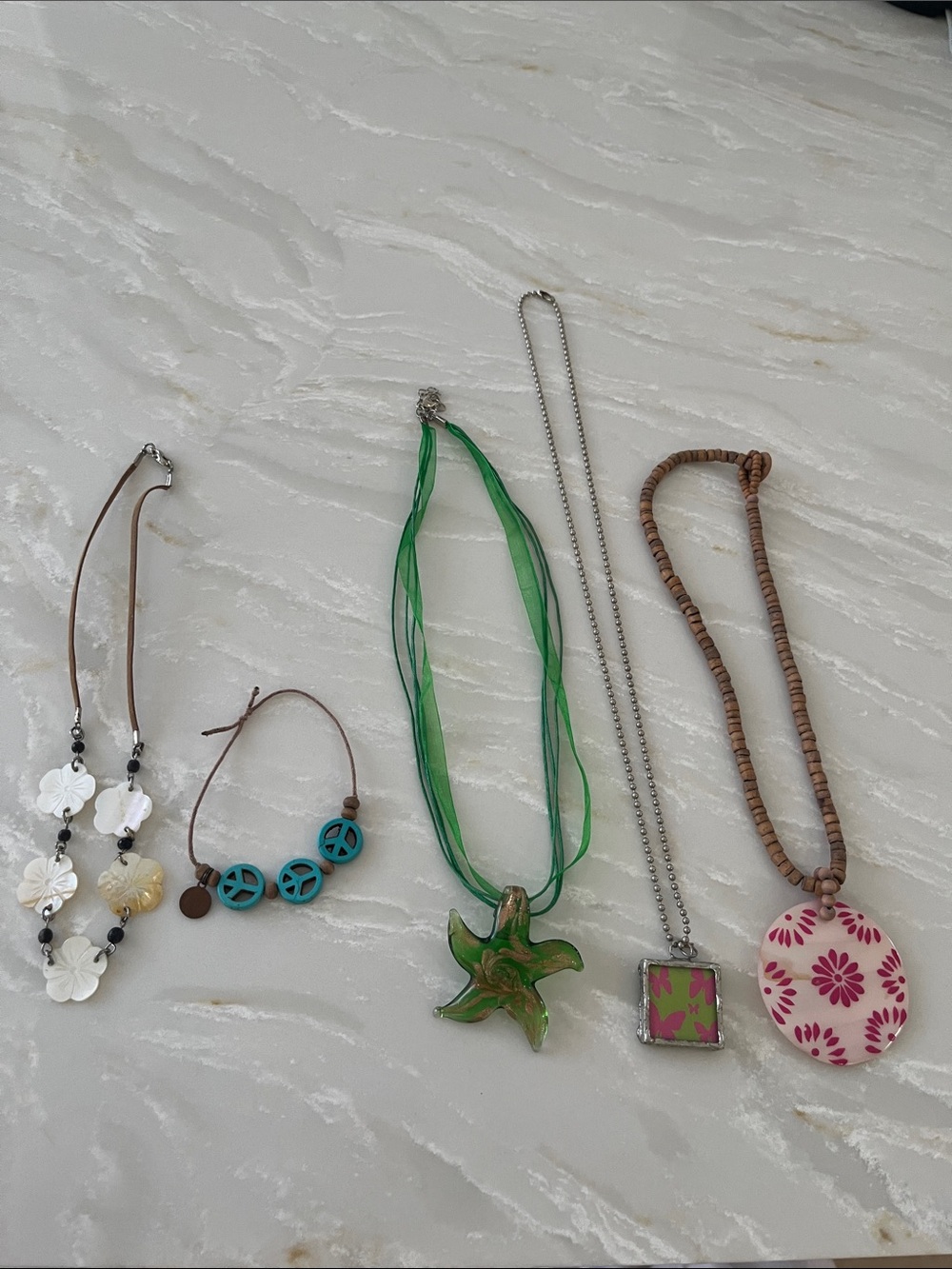 Assorted Women’s Fashion Necklaces in Green, Turquoise, White, Pink
